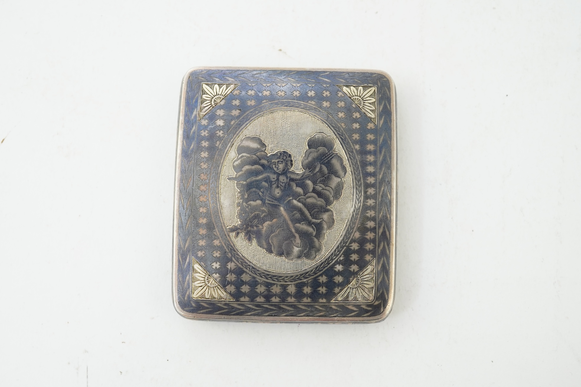 A 19th century Russian 84 zolotnik and niello cigarette case